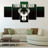 NBA Milwaukee Bucks Basketball Sports Team Logo 5 Piece Canvas Wall Art Painting Wallpaper Poster Picture Print Photo Decor