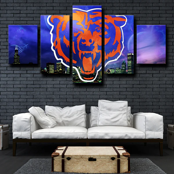 Chicago Bears Logo NFL Football Sports Cityscape 5 Piece Canvas Wall Art Painting Wallpaper Poster Picture Print Photo Decor