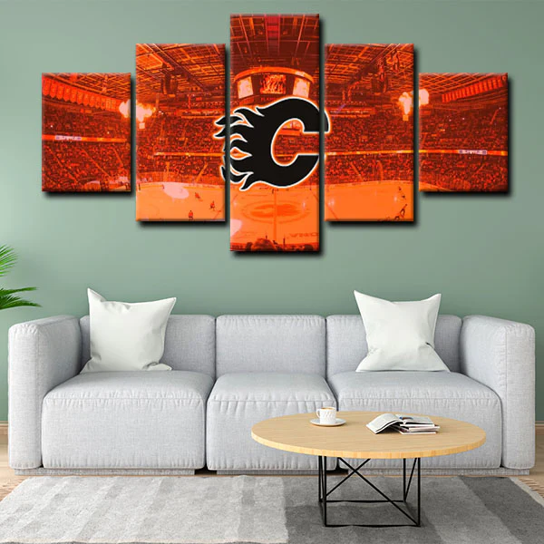 Calgary Flames NHL Hockey Sports Team Logo 5 Piece Canvas Wall Art Painting Wallpaper Poster Picture Print Photo Decor