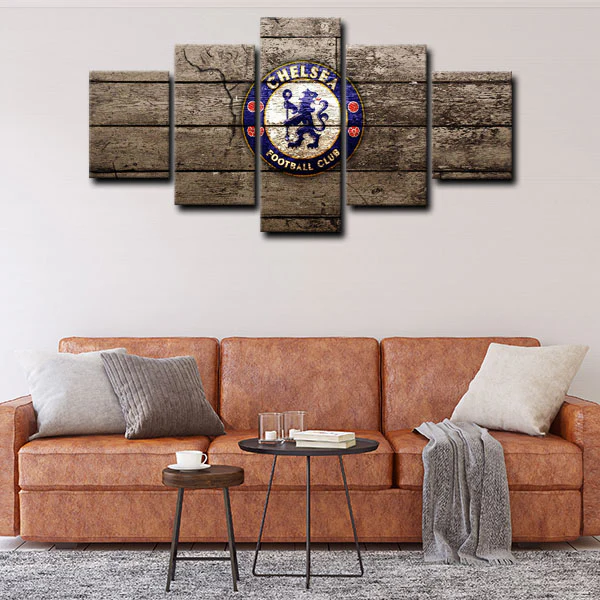 Premier League Football Team Chelsea FC Logo 5 Piece Canvas Wall Art Painting Wallpaper Poster Picture Print Photo Decor