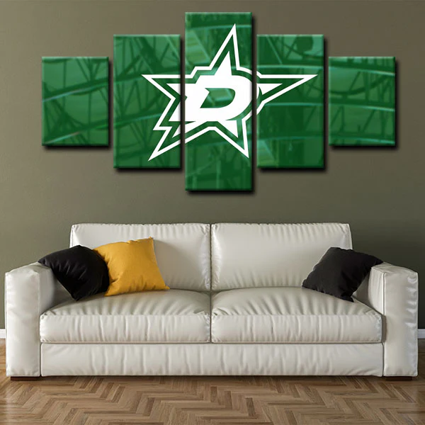 Dallas Stars NHL Hockey Sports Team Logo Green 5 Piece Canvas Wall Art Painting Wallpaper Poster Picture Print Photo Decor