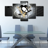 NHL Hockey Sports Pittsburgh Penguins Team Logo 5 Piece Canvas Wall Art Painting Wallpaper Poster Picture Print Photo Decor