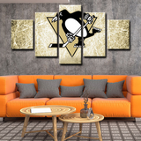 NHL Hockey Sports Team Pittsburgh Penguins Logo 5 Piece Canvas Wall Art Painting Wallpaper Poster Picture Print Photo Decor