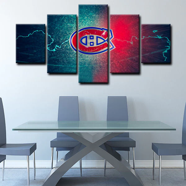 Montreal Canadiens NHL Hockey Sports Team Logo 5 Piece Canvas Wall Art Painting Wallpaper Poster Picture Print Photo Decor
