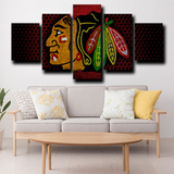 Chicago Blackhawks Logo NHL Hockey Sports Team 5 Piece Canvas Wall Art Painting Wallpaper Poster Picture Print Photo Decor
