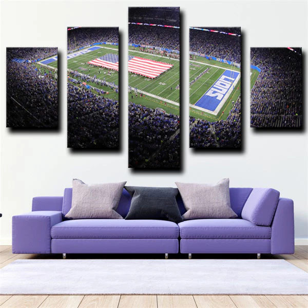 Detroit Lions NFL Football Rugby Field Stadium 5 Piece Canvas Wall Art Painting Wallpaper Poster Picture Print Photo Decor