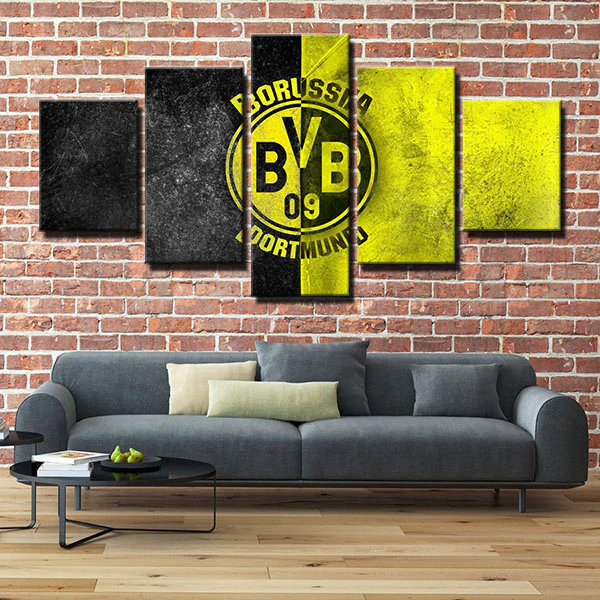 Borussia Dortmund Bundesliga Football Club Team Logo 5 Piece Canvas Wall Art Painting Wallpaper Poster Picture Print Photo Decor