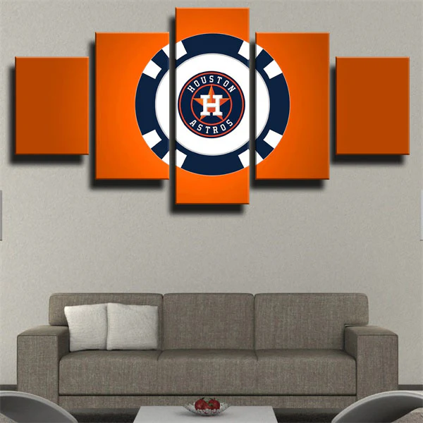 Houston Astros Baseball Sports Team Orange Logo 5 Piece Canvas Wall Art Painting Wallpaper Poster Picture Print Photo Decor