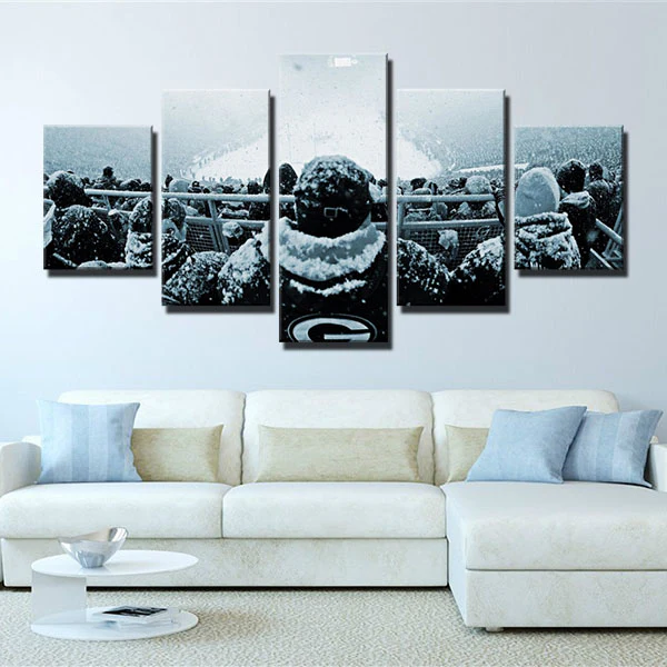 Green Bay Packers NFL Football Audience in Snow 5 Piece Canvas Wall Art Painting Wallpaper Poster Picture Print Photo Decor