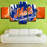 New York Mets MLB Baseball Team Graffiti Logo 5 Piece Canvas Wall Art Painting Wallpaper Poster Picture Print Photo Decor