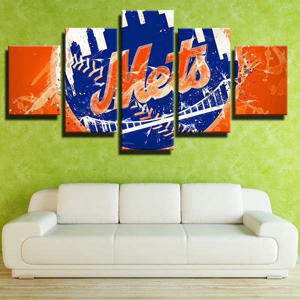 New York Mets MLB Baseball Team Graffiti Logo 5 Piece Canvas Wall Art Painting Wallpaper Poster Picture Print Photo Decor