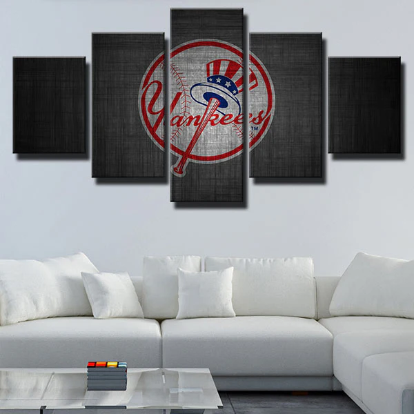 New York Yankees MLB Baseball Team Logo Dark Emblem 5 Piece Canvas Wall Art Painting Wallpaper Poster Picture Print Photo Decor
