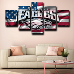 NFL Team Philadelphia Eagles Logo & American Flag 5 Piece Canvas Wall Art Painting Wallpaper Poster Picture Print Photo Decor