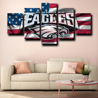 NFL Team Philadelphia Eagles Logo & American Flag 5 Piece Canvas Wall Art Painting Wallpaper Poster Picture Print Photo Decor