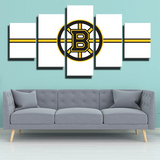 NHL Hockey Sports Team Boston Bruins White Logo 5 Piece Canvas Wall Art Painting Wallpaper Poster Picture Print Photo Decor