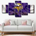NFL Football Team Minnesota Vikings Logo Purple Silk 5 Piece Canvas Wall Art Painting Wallpaper Poster Picture Print Photo Decor