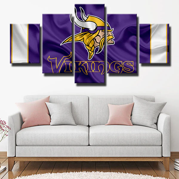 NFL Football Team Minnesota Vikings Logo Purple Silk 5 Piece Canvas Wall Art Painting Wallpaper Poster Picture Print Photo Decor