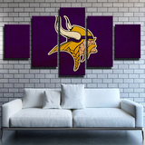 NFL Football Team Minnesota Vikings Purple Logo 5 Piece Canvas Wall Art Painting Wallpaper Poster Picture Print Photo Decor