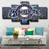 Milwaukee Brewers MLB Baseball Logo and Stadium 5 Piece Canvas Wall Art Painting Wallpaper Poster Picture Print Photo Decor
