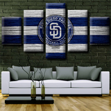 San Diego Padres MLB Baseball Sports Team Logo Stripes 5 Piece Canvas Wall Art Painting Wallpaper Poster Picture Print Photo Decor