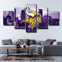 NFL Football Team Minnesota Vikings Logo Purple City 5 Piece Canvas Wall Art Painting Wallpaper Poster Picture Print Photo Decor