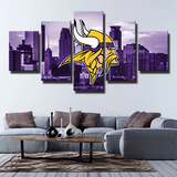 NFL Football Team Minnesota Vikings Logo Purple City 5 Piece Canvas Wall Art Painting Wallpaper Poster Picture Print Photo Decor