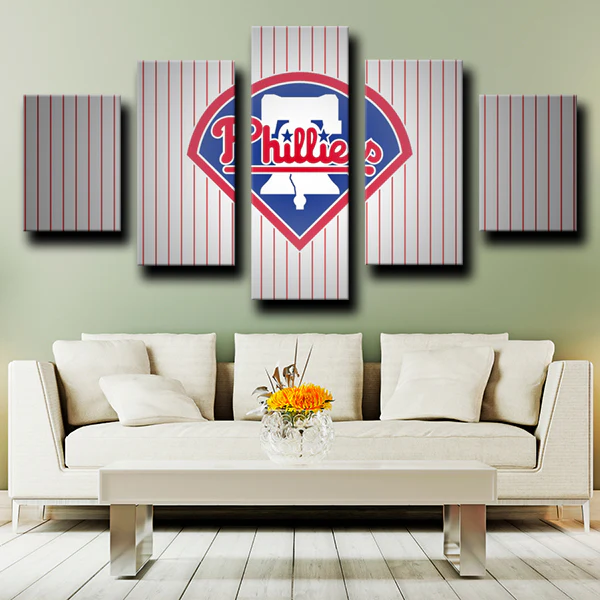 MLB Baseball Team Philadelphia Phillies Stripe Logo 5 Piece Canvas Wall Art Painting Wallpaper Poster Picture Print Photo Decor