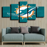 Miami Dolphins Blue Logo NFL American Football 5 Piece Canvas Wall Art Painting Wallpaper Poster Picture Print Photo Decor