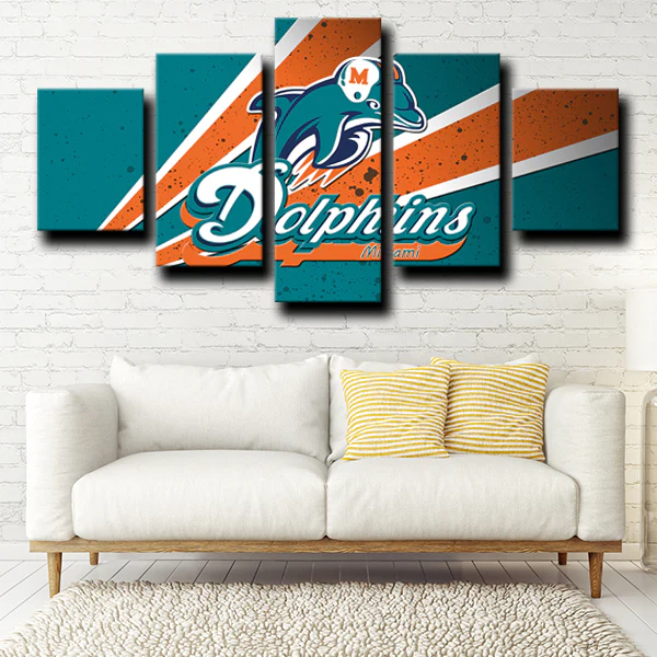 NFL American Football Team Miami Dolphins Logo 5 Piece Canvas Wall Art Painting Wallpaper Poster Picture Print Photo Decor