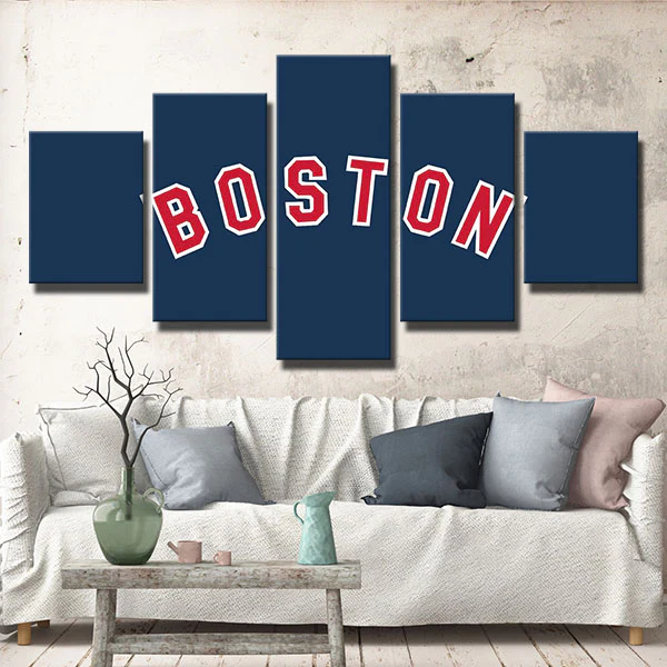 MLB Baseball Boston Red Sox Sports Team Logo Blue 5 Piece Canvas Wall Art Painting Wallpaper Poster Picture Print Photo Decor