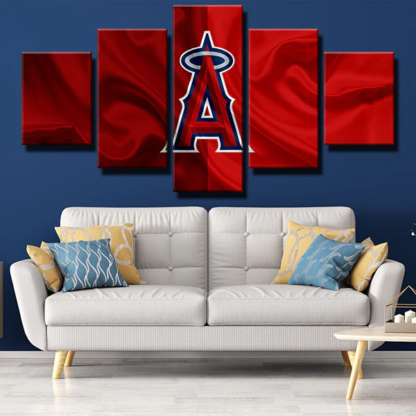 MLB Baseball Sports Los Angeles Angels Team Logo 5 Piece Canvas Wall Art Painting Wallpaper Poster Picture Print Photo Decor