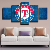 Texas Rangers MLB Baseball Team Blue Logo 5 Piece Canvas Wall Art Painting Wallpaper Poster Picture Print Photo Decor