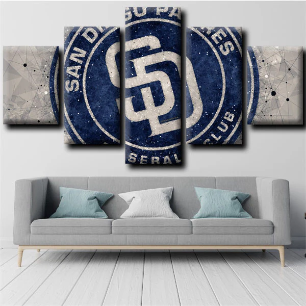 MLB San Diego Padres Baseball Sports Team Logo 5 Piece Canvas Wall Art Painting Wallpaper Poster Picture Print Photo Decor