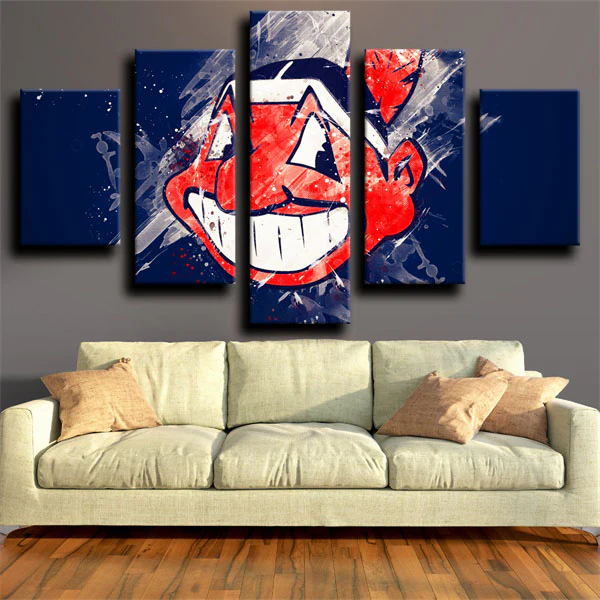 MLB Cleveland Indians Baseball Sports Team Logo 5 Piece Canvas Wall Art Painting Wallpaper Poster Picture Print Photo Decor