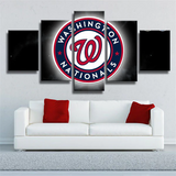 Washington Nationals MLB Baseball Team Black Logo 5 Piece Canvas Wall Art Painting Wallpaper Poster Picture Print Photo Decor