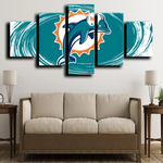 NFL American Football Miami Dolphins Team Logo 5 Piece Canvas Wall Art Painting Wallpaper Poster Picture Print Photo Decor