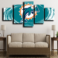 NFL American Football Miami Dolphins Team Logo 5 Piece Canvas Wall Art Painting Wallpaper Poster Picture Print Photo Decor