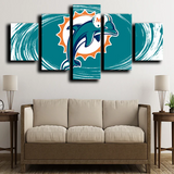 NFL American Football Miami Dolphins Team Logo 5 Piece Canvas Wall Art Painting Wallpaper Poster Picture Print Photo Decor