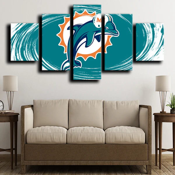 NFL American Football Miami Dolphins Team Logo 5 Piece Canvas Wall Art Painting Wallpaper Poster Picture Print Photo Decor