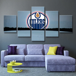 Edmonton Oilers NHL Hockey Sports Team Moon Logo 5 Piece Canvas Wall Art Painting Wallpaper Poster Picture Print Photo Decor