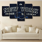 New York Yankees MLB Baseball Team Black Cap Logo 5 Piece Canvas Wall Art Painting Wallpaper Poster Picture Print Photo Decor