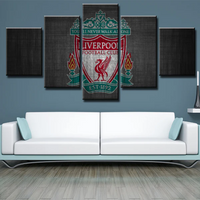 Liverpool FC Logo Premier League Football Team 5 Piece Canvas Wall Art Painting Wallpaper Poster Picture Print Photo Decor