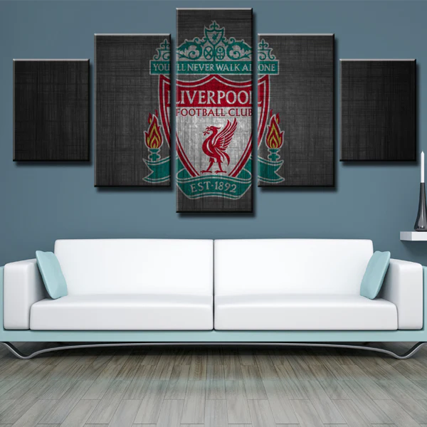Liverpool FC Logo Premier League Football Team 5 Piece Canvas Wall Art Painting Wallpaper Poster Picture Print Photo Decor