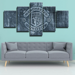 Manchester United Football Soccer Team Grey Logo 5 Piece Canvas Wall Art Painting Wallpaper Poster Picture Print Photo Decor