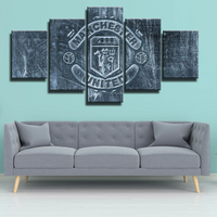 Manchester United Football Soccer Team Grey Logo 5 Piece Canvas Wall Art Painting Wallpaper Poster Picture Print Photo Decor