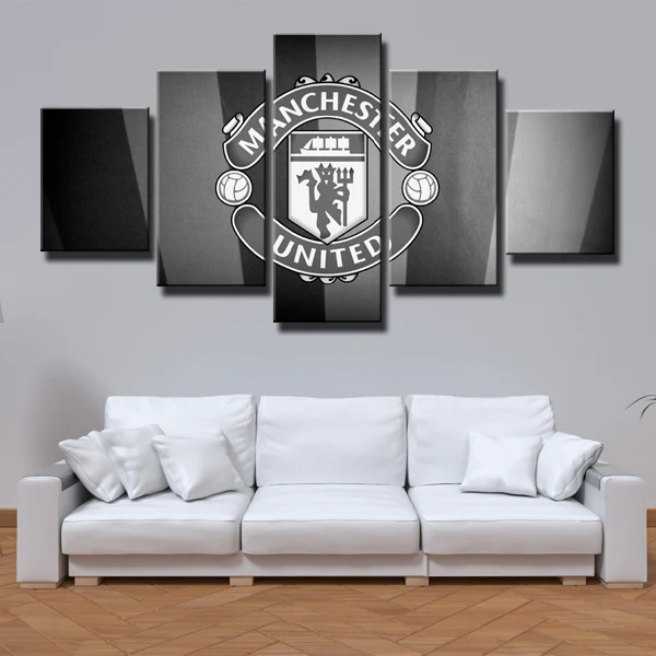 Manchester United FC Premier League Football Team Logo 5 Piece Canvas Wall Art Painting Wallpaper Poster Picture Print Photo Decor