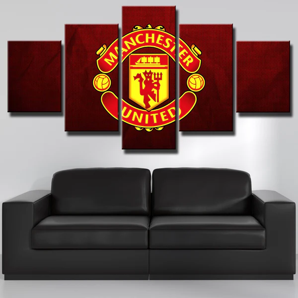 Manchester United The Red Devils Football Team Logo 5 Piece Canvas Wall Art Painting Wallpaper Poster Picture Print Photo Decor
