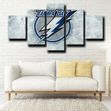 NHL Hockey Sports Team Tampa Bay Lightning Logo 5 Piece Canvas Wall Art Painting Wallpaper Poster Picture Print Photo Decor
