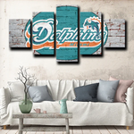 Miami Dolphins NFL Football Sports Team Logo 5 Piece Canvas Wall Art Painting Wallpaper Poster Picture Print Photo Decor