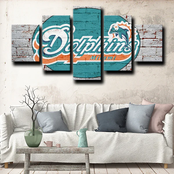 Miami Dolphins NFL Football Sports Team Logo 5 Piece Canvas Wall Art Painting Wallpaper Poster Picture Print Photo Decor